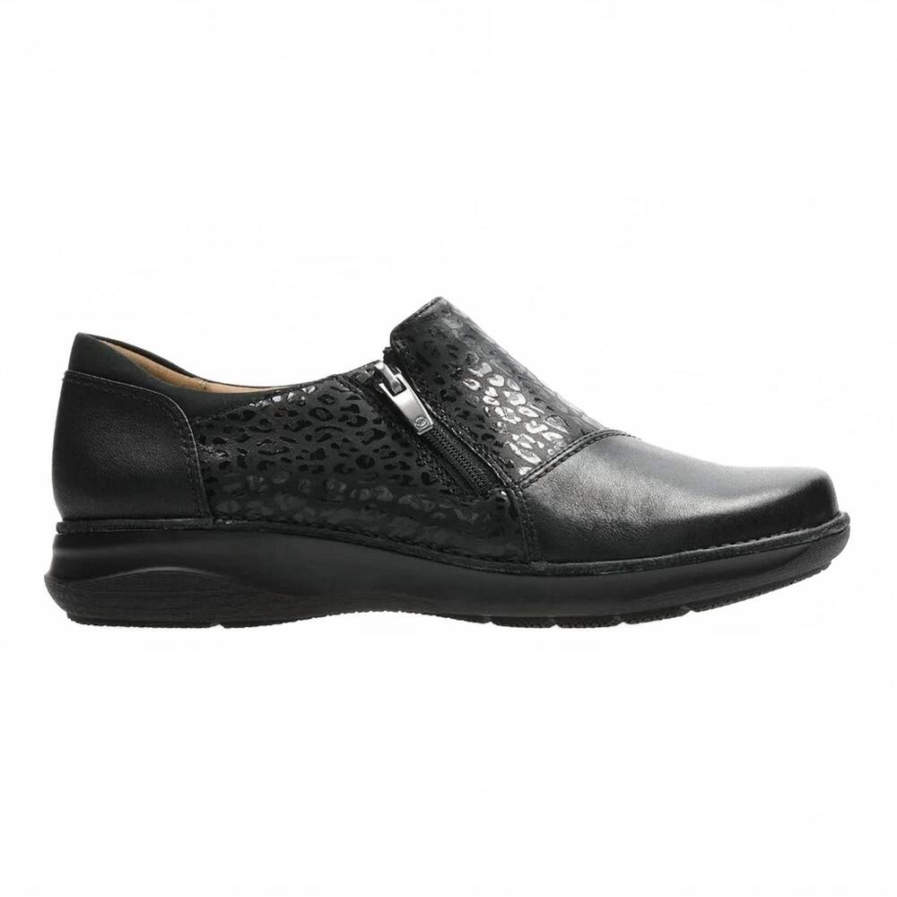 NEW CLARKS women's appley zip casual slip-on shoes in black combi